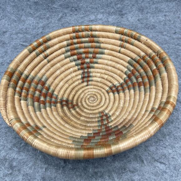Vintage Primitive Tribal Natural Coiled Basket 8" x 2.5" Handcrafted Boho Decor - Picture 3 of 5